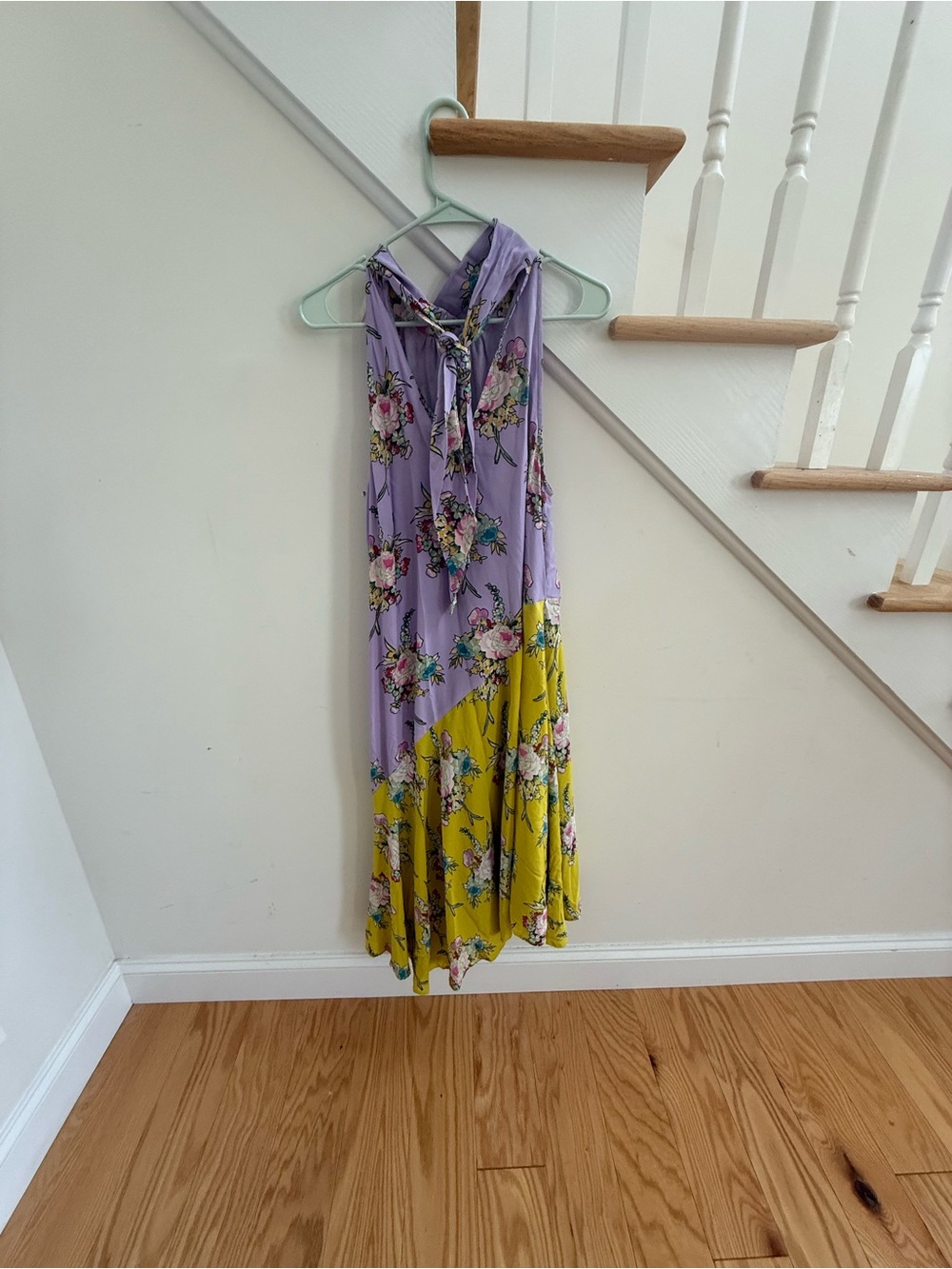 Anthropologie Lavender Floral Halter Maxi Dress with Yellow Accents - Picture 3 of 3